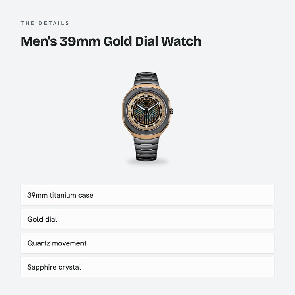 Men's 39mm Gold Dial Watch, details