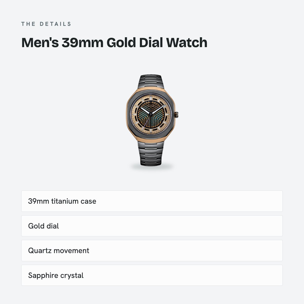 Men's 39mm Gold Dial Watch, details