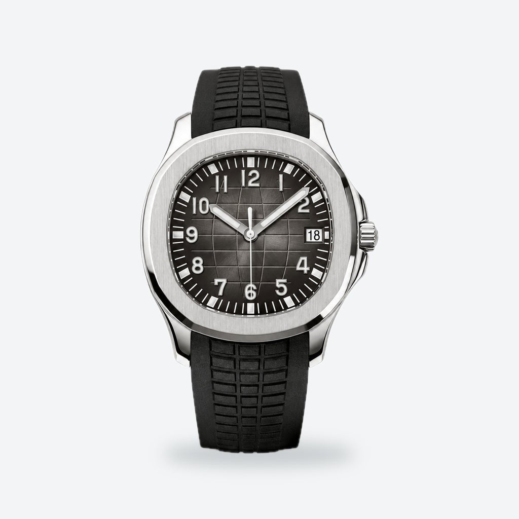 Men's 40.8mm Automatic Steel Watch, Embossed Dial, Rubber Strap, Charcoal gray Dial, photo