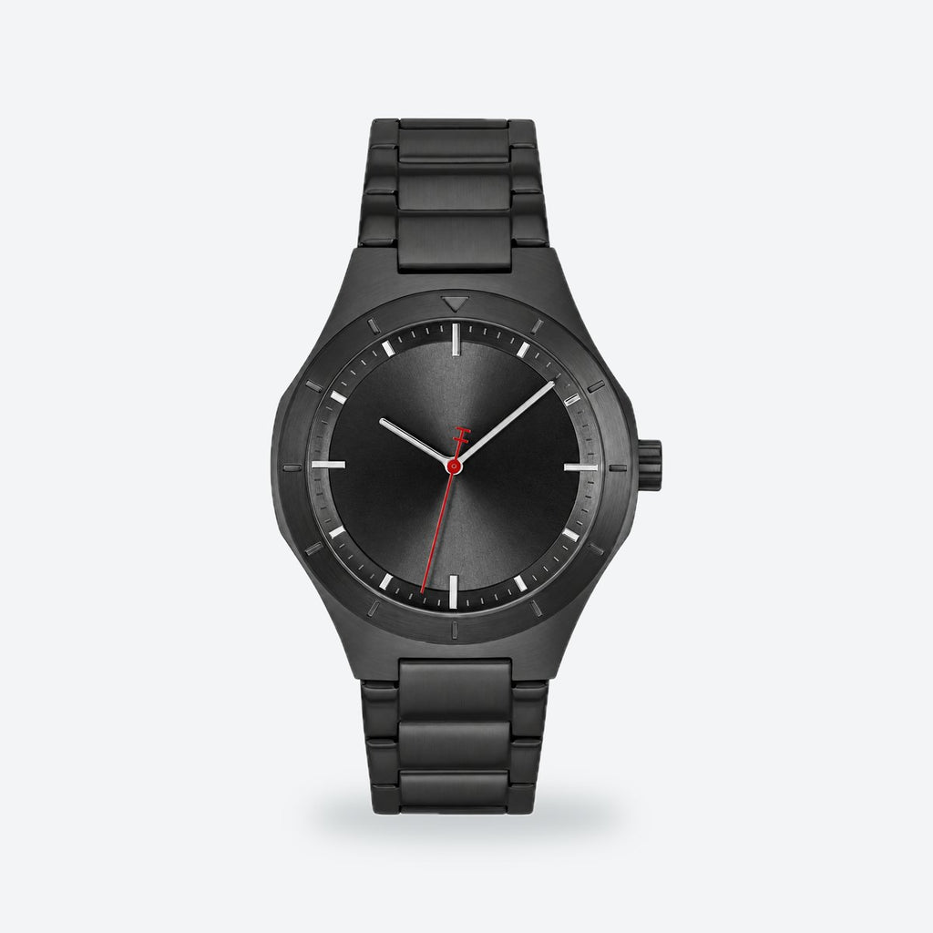 Men's 42mm Black Dial Watch, Steel Bracelet, Black dial / Black