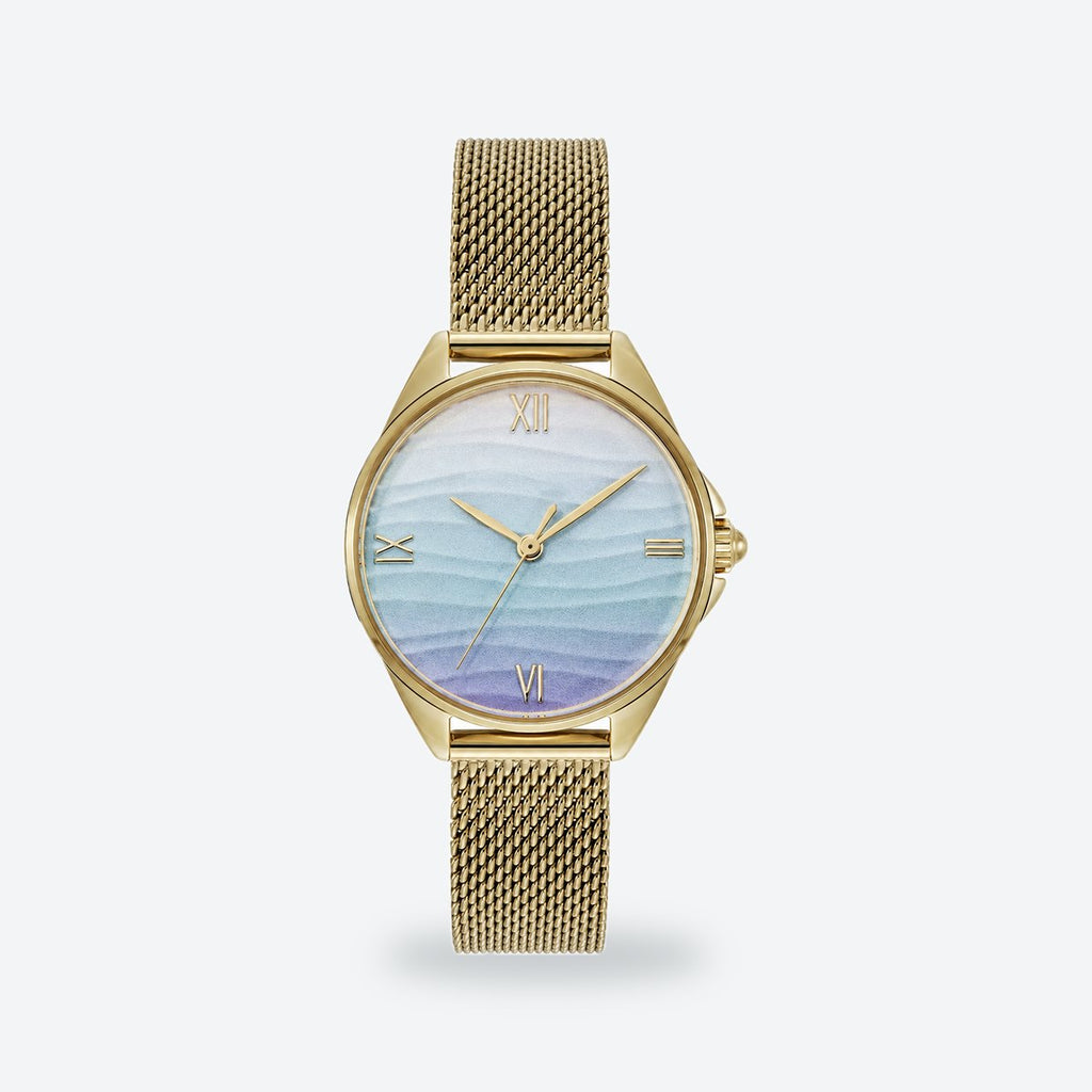 Women's 30mm Green Dial Watch, Blue dial / Gold-tone
