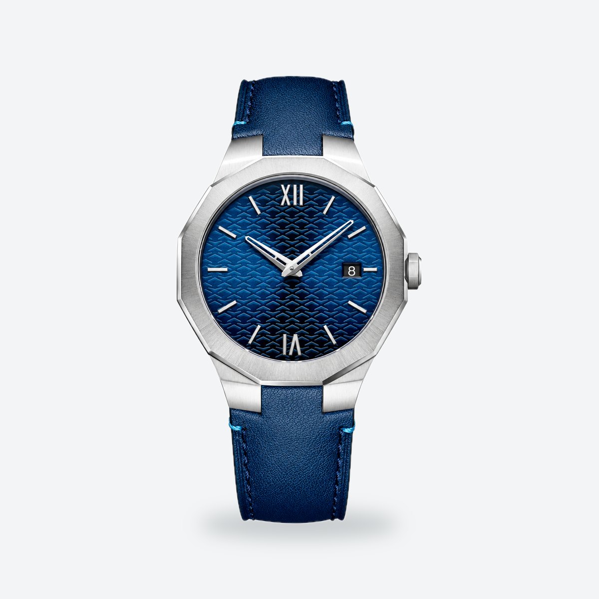 Men's 39mm Blue Dial Watch, Leather Strap, photo