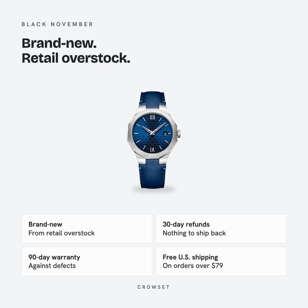 Men's 39mm Blue Dial Watch, Leather Strap, details