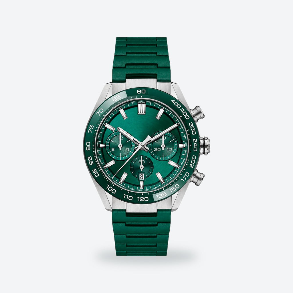 Men's 44mm Orange Dial Chronograph Watch, Green dial / Green