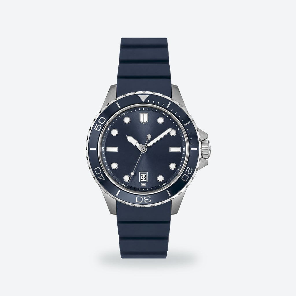 Men's 41mm Blue Dial Watch, Rubber Strap, Blue dial / Blue