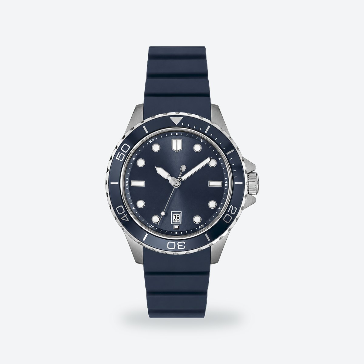 Men's 41mm Blue Dial Watch, Rubber Strap, Blue dial / Blue