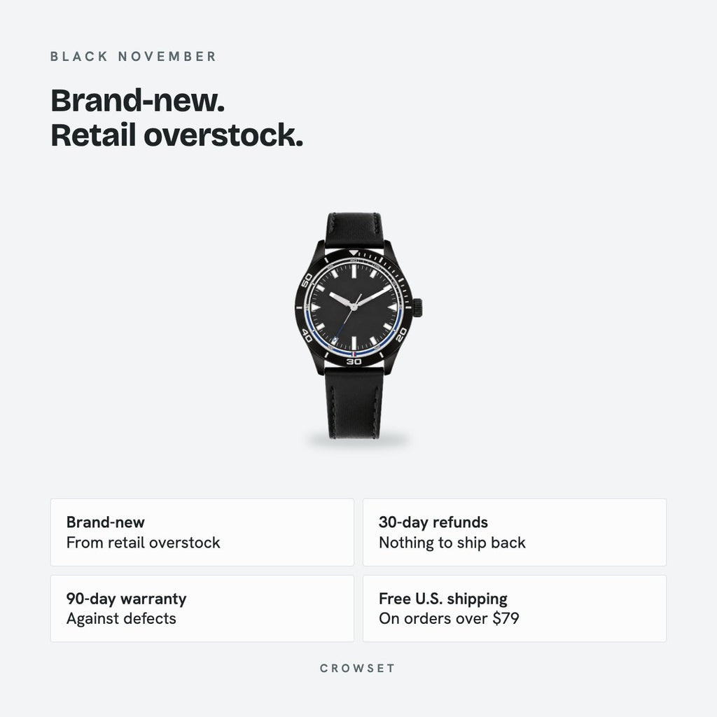 Men's 42mm Black Dial Watch, Leather Strap, details
