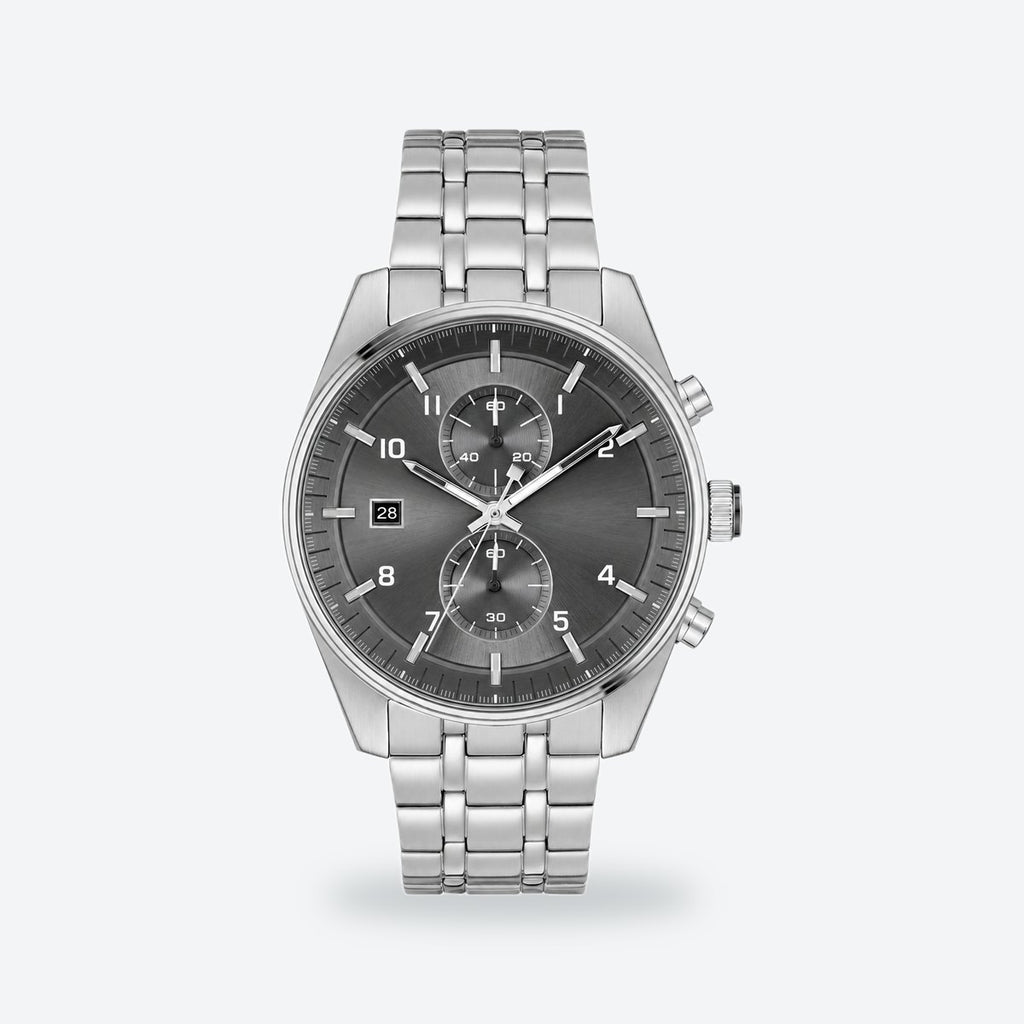 Men's 44mm Blue Dial Chronograph Watch, Steel Bracelet, Silver-Tone, Grey dial / Silver-tone