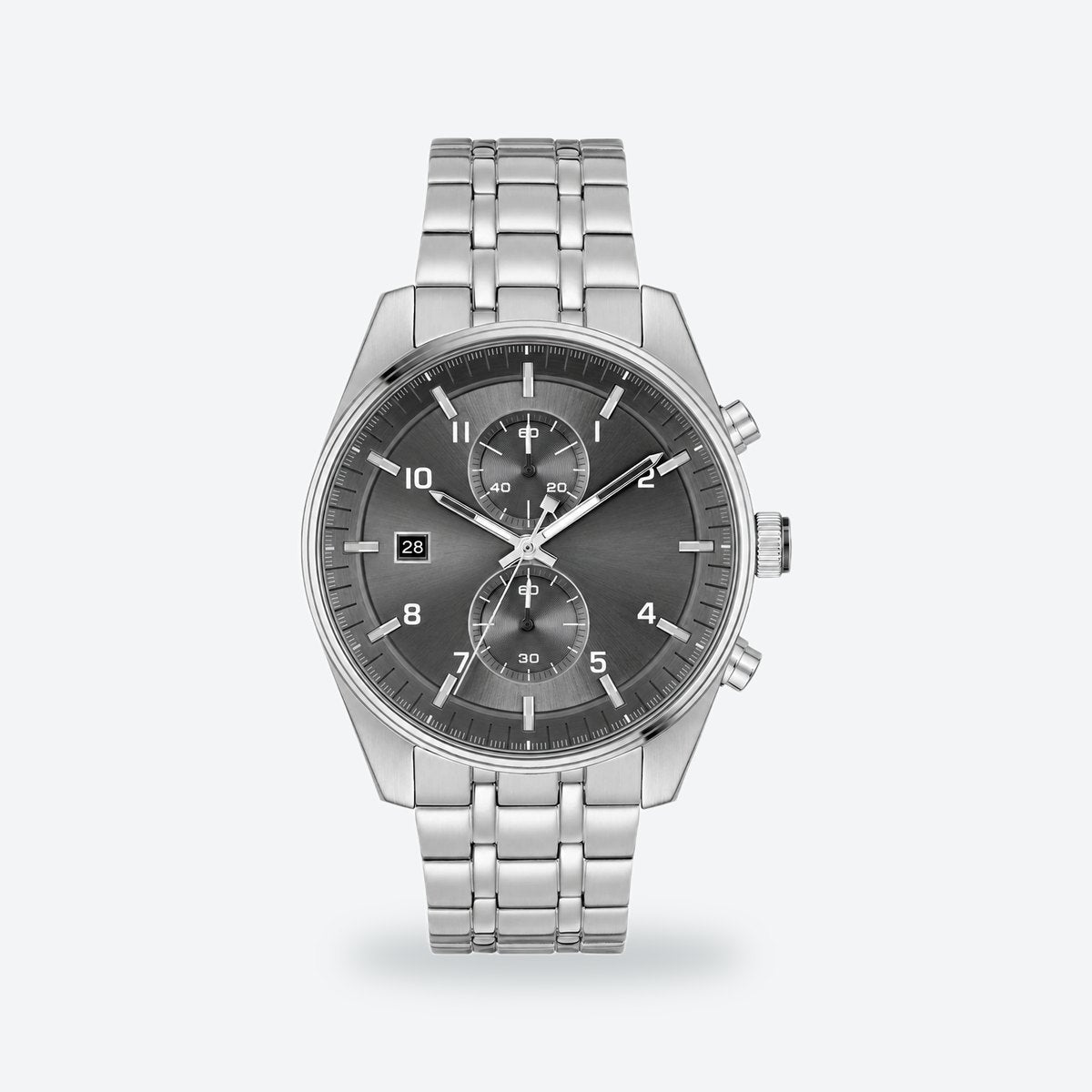 Men's 44mm Blue Dial Chronograph Watch, Steel Bracelet, Silver-Tone, Grey dial / Silver-tone