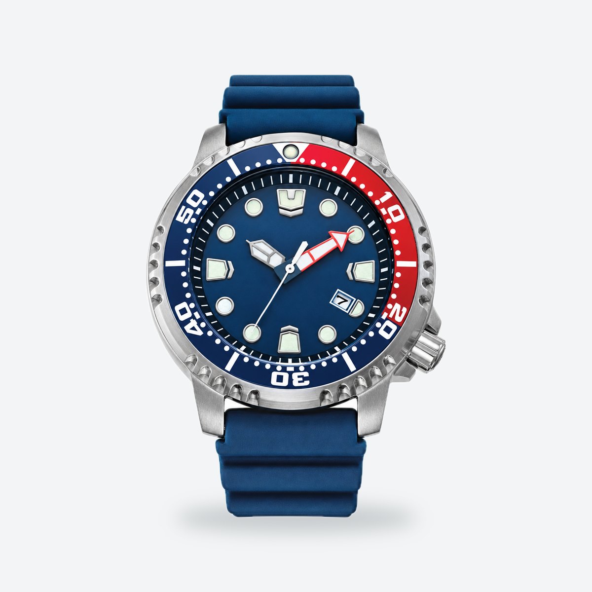 Men's 44mm Blue Dial Watch, Silicone Strap, photo