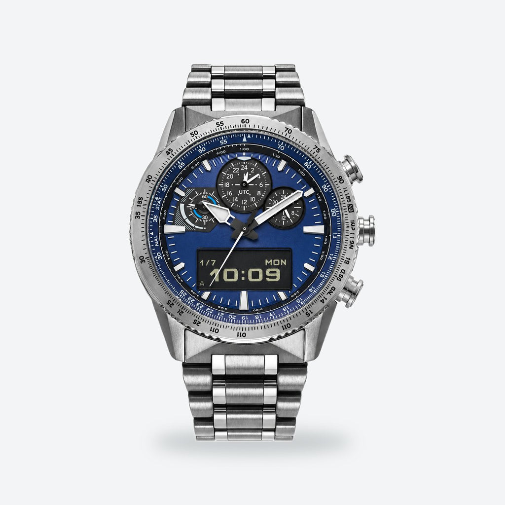 Men's 45mm Blue Dial Chronograph Watch, Blue dial / Silver-tone