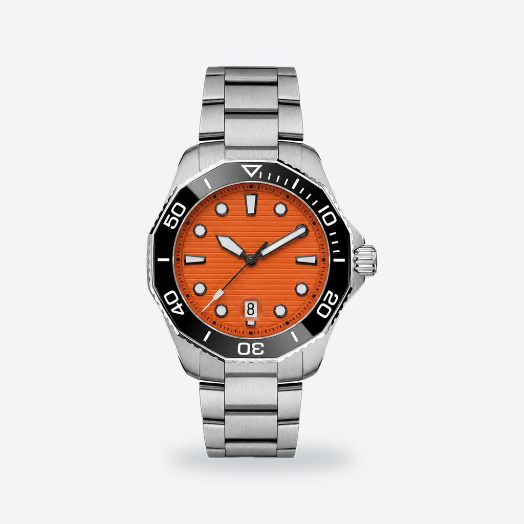 Men's 43mm Orange Dial Chronograph Watch, Orange dial / Silver-tone