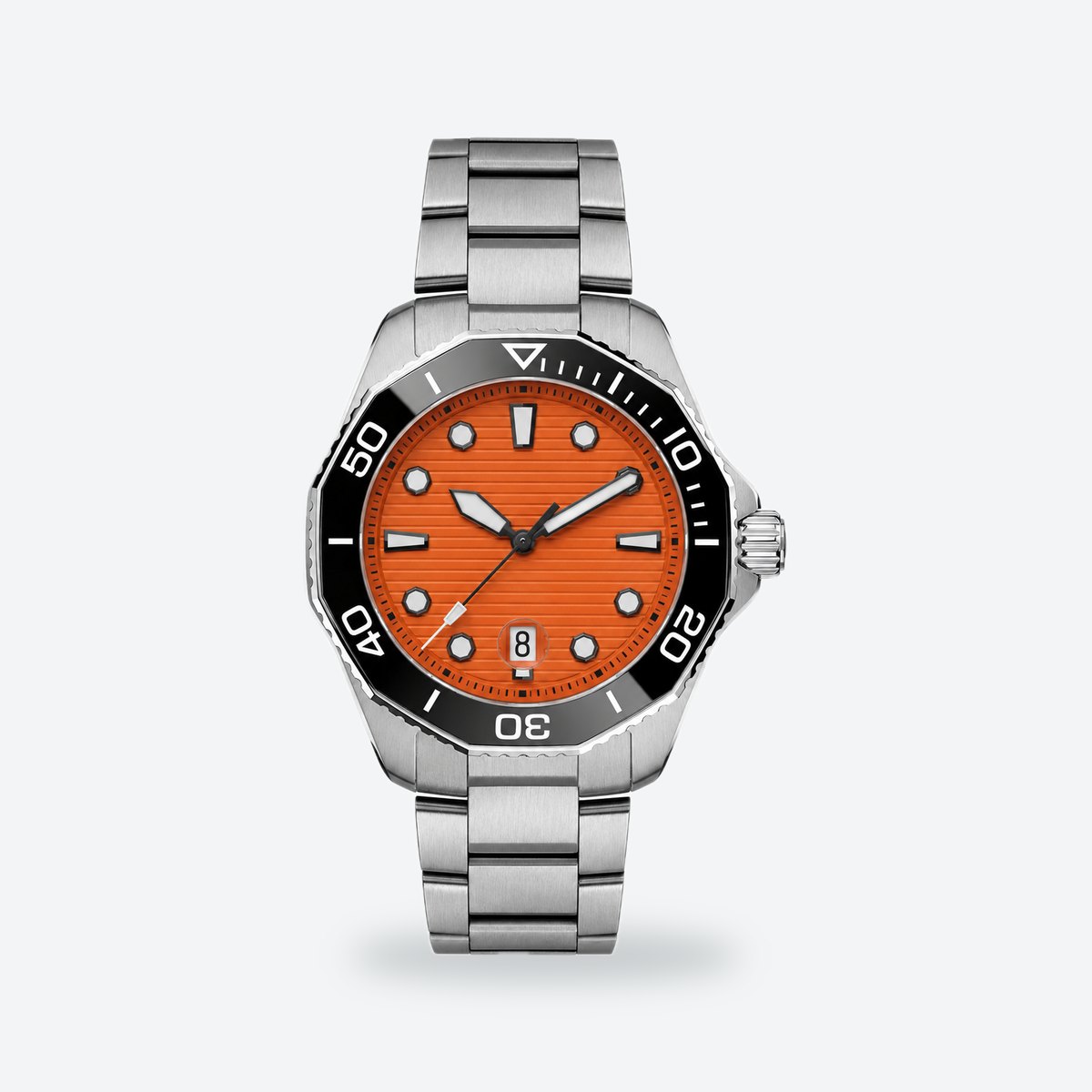 Men's 43mm Orange Dial Chronograph Watch, Orange dial / Silver-tone