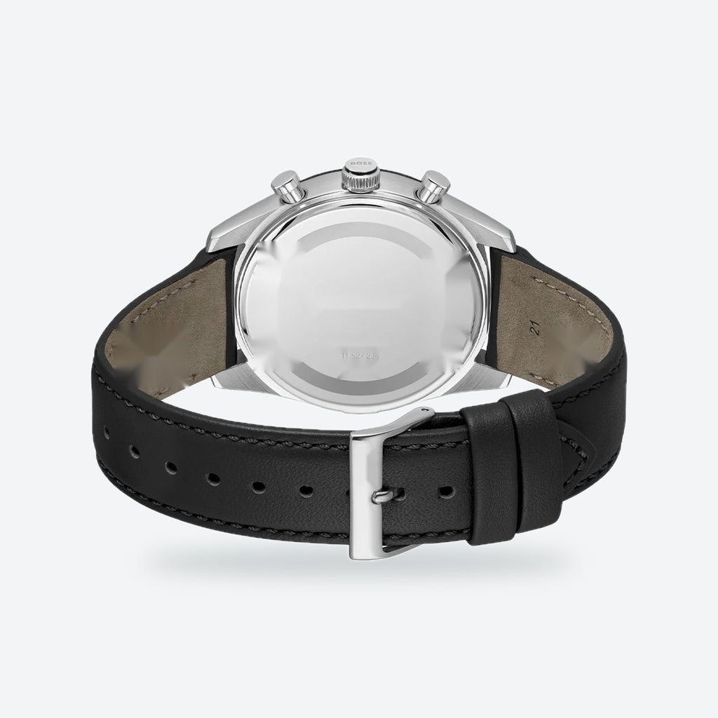 Men's 41mm Black Dial Watch, Leather Strap, view 4
