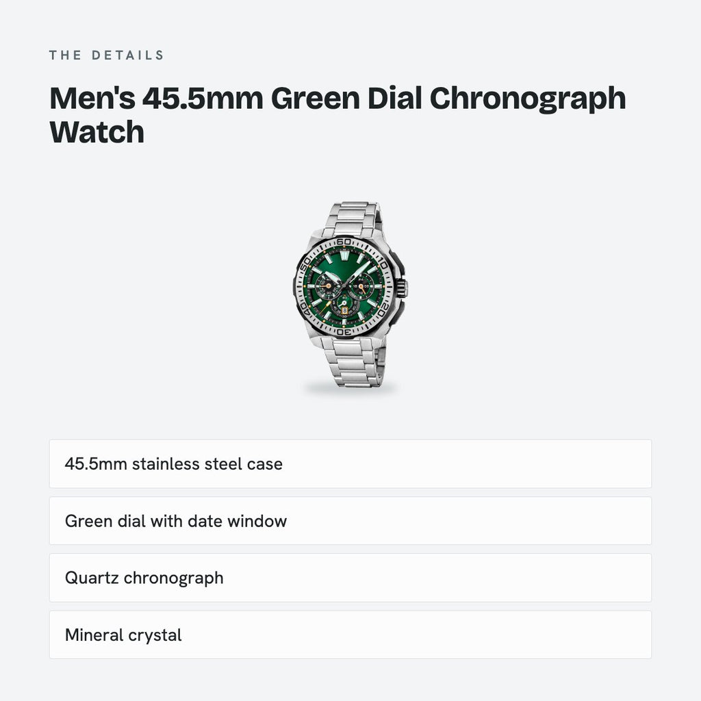 Men's 45.5mm Green Dial Chronograph Watch, details
