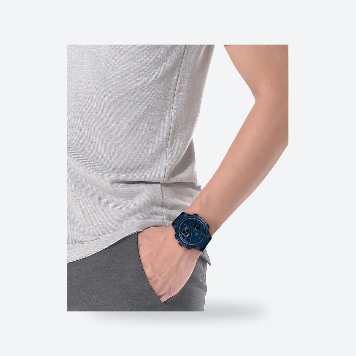 Men's 45mm Blue Dial Watch, Rubber Strap, view 2