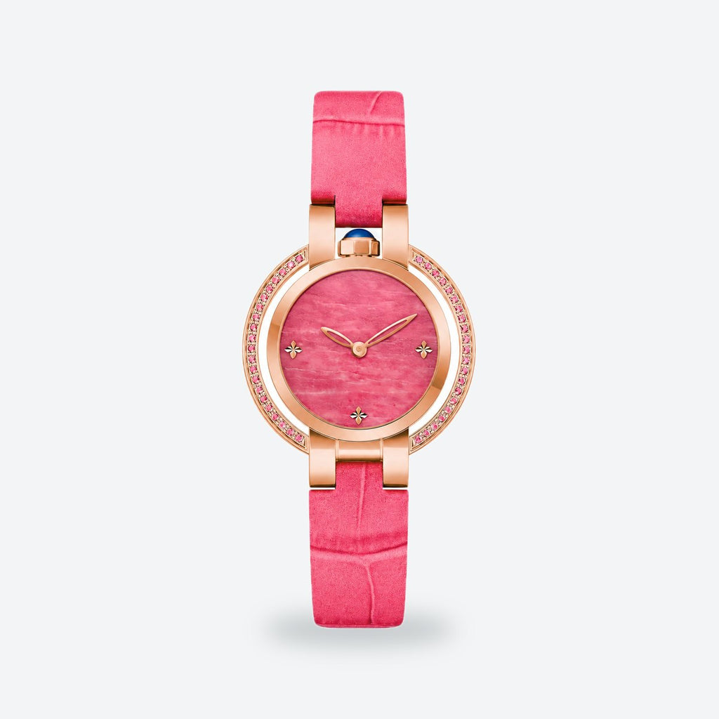 Women's 30mm White Dial Watch, Leather Strap, Pink dial / Pink