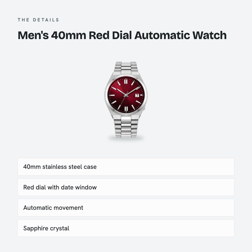 Men's 40mm Red Dial Automatic Watch, details