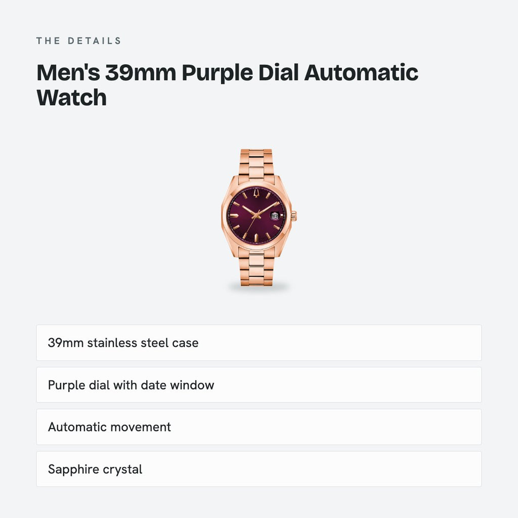 Men's 39mm Purple Dial Automatic Watch, details