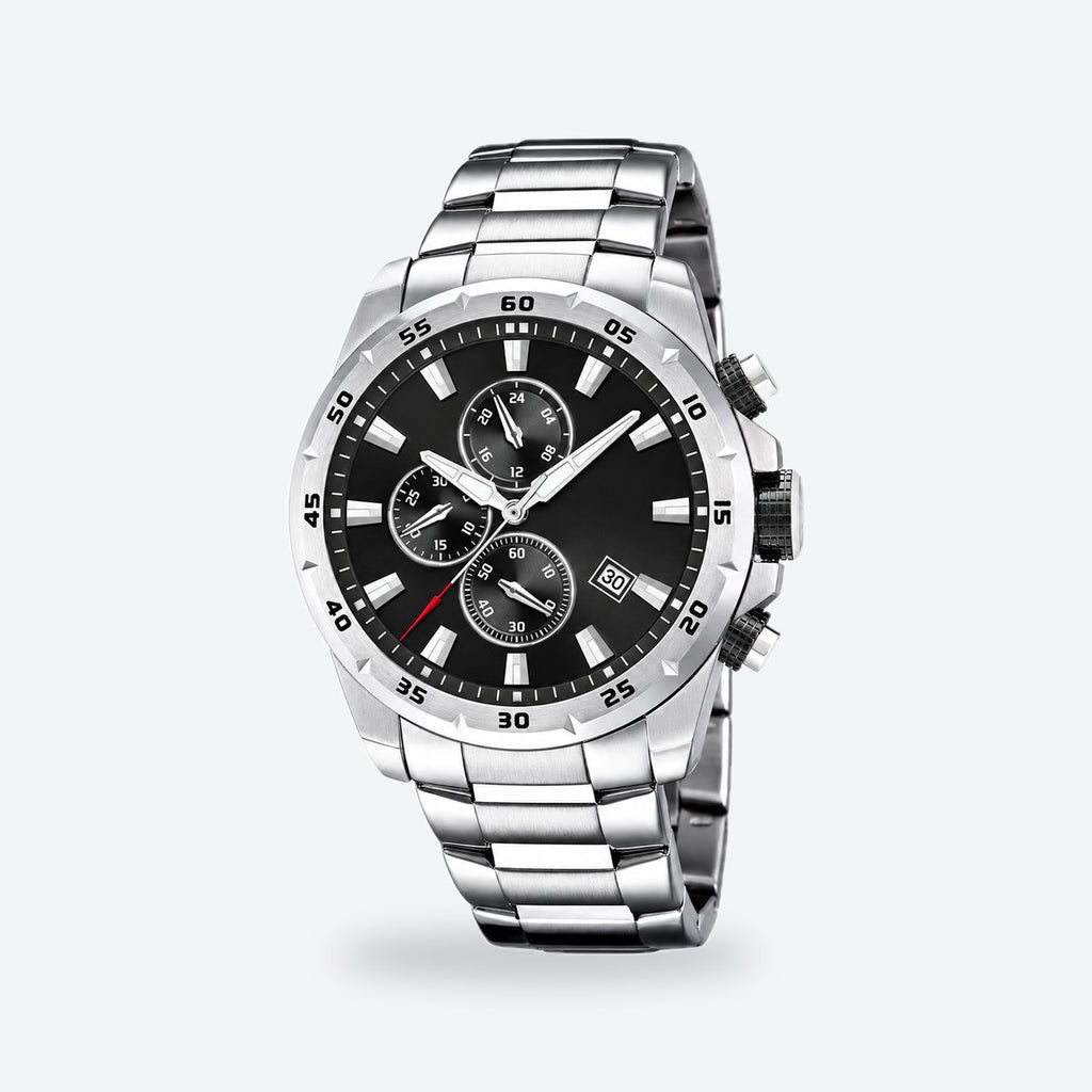Men's 45mm Black Dial Watch, Black dial / Silver-tone