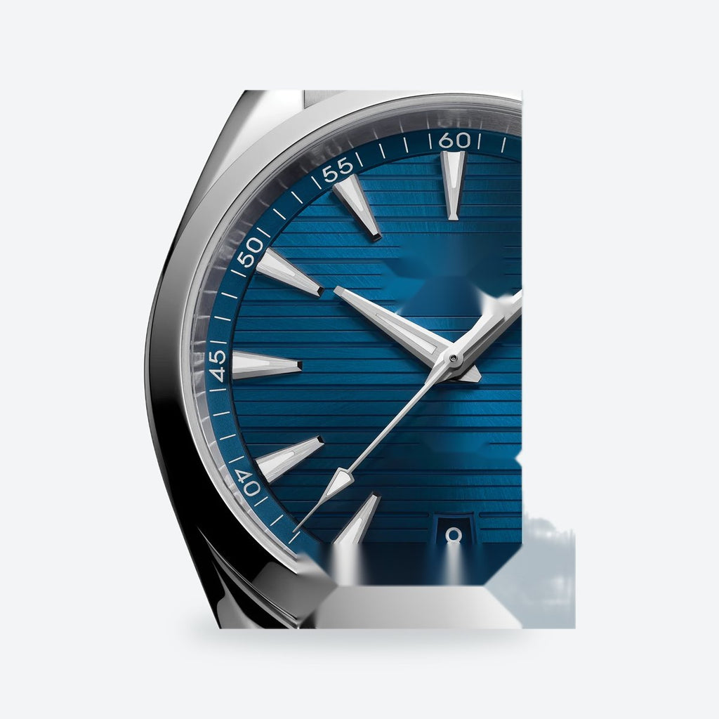 Men's 41mm Automatic Steel Watch, Teak-Pattern Dial, Blue Dial, view 2