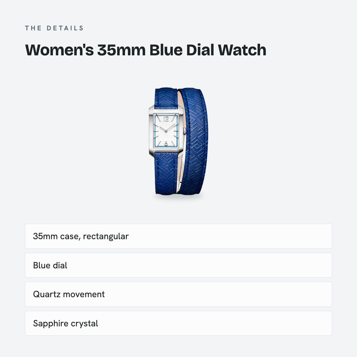 Women's 35mm Blue Dial Watch, Leather Strap, details
