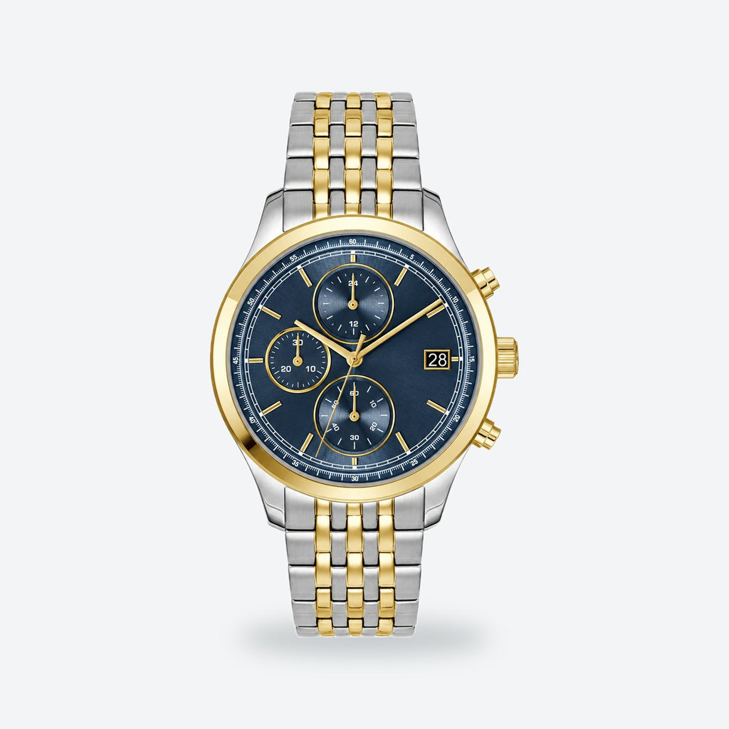 Men's 41mm Green Dial Chronograph Watch, Blue dial / Silver and gold-tone