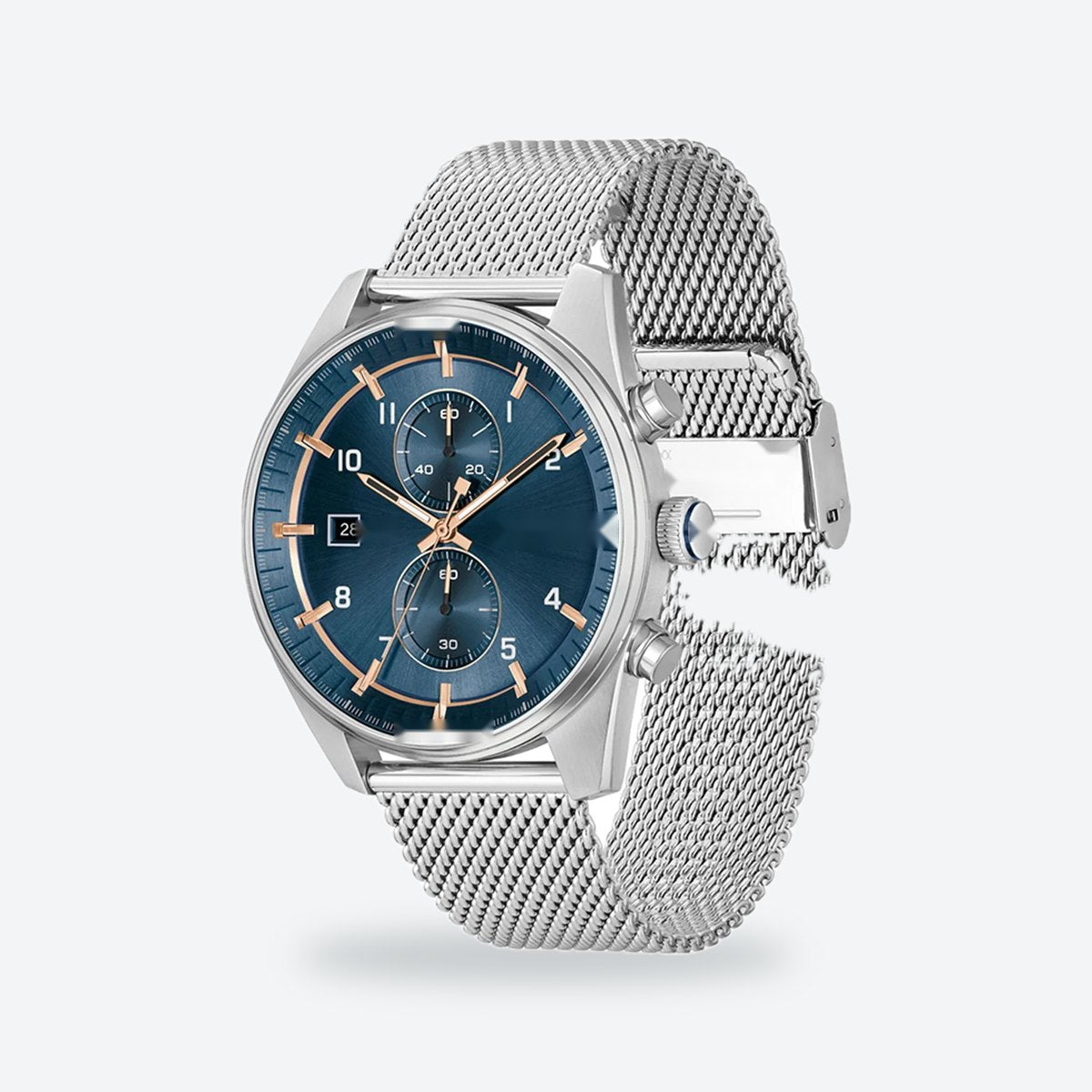 Men's 44mm Blue Dial Chronograph Watch, Steel Bracelet, Silver-Tone, view 3