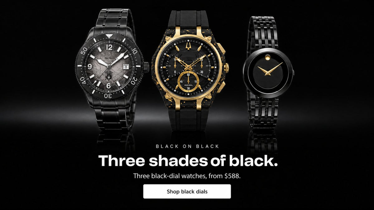 Black on black. Three shades of black. Three black-dial watches, from $588.