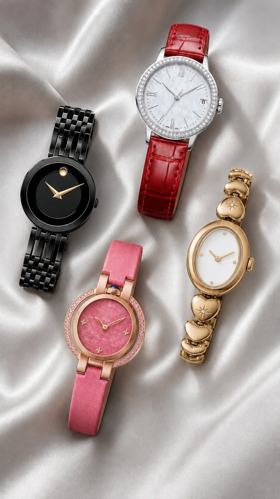 Women's watches on white satin